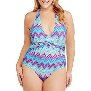 Marilyn Monroe One Piece Swimsuit 1X 2X 3X Zig Zag Bathing Suit Retro 60s Plunge